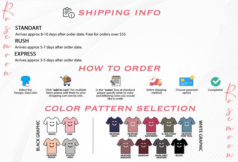 an info sheet describing how to order a t - shirt