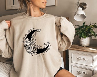 Floral Moon Sweatshirt, Floral Moon Hoodie, Night Sky Sweatshirt, Christmas Hoodie For Women, Botanical Hoodie, Gifts For Women, Xmas Gift