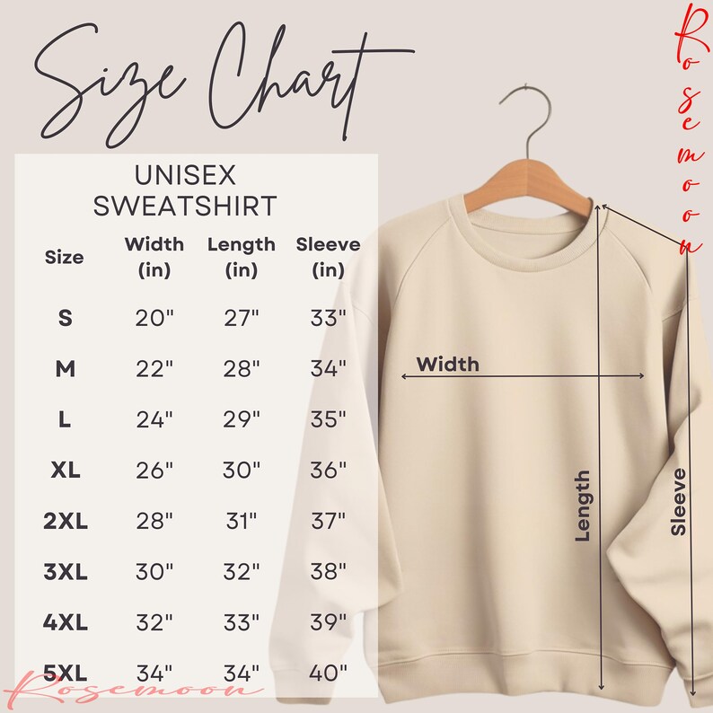 the size chart for a sweatshirt with measurements