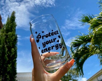 Protect your energy beer can glass | Coffee, Soda, Aesthetic Glass cup | spiritual | stars | hearts | libbey