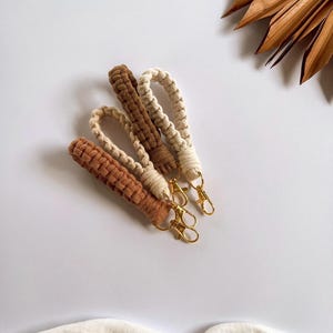 Mini Square Knot Macrame Finger Wristlet - Handmade Boho Keychain Accessory