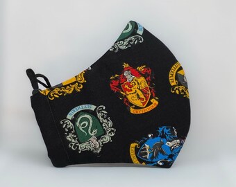 Harry Potter Hogwarts School Crests Face Mask, Adults, Kids, 3 Layer w/ Filter Pocket Comfortable, Reusable, Adjustable, Breathable, Cotton