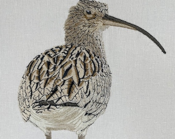 Curlew Framed Embroidered Textile Art Handmade in the Yorkshire Dales by Kerry Pilkington