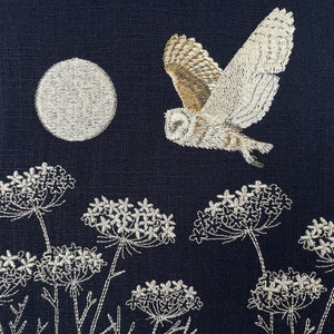 Midnight Barn Owl Framed Embroidered Textile Art Handmade in the Yorkshire Dales by Kerry Pilkington