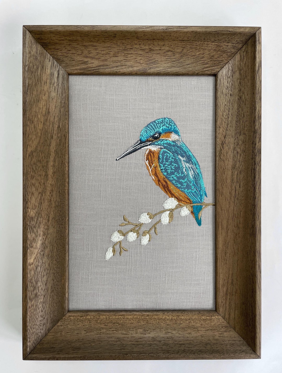 爆売り！ 灰色の背景にカワセミの刺繍が施された額入り絵画。ヨークシャー 絵画