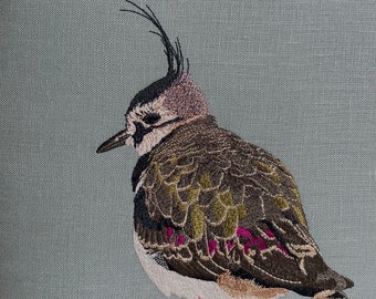 Lapwing Framed Embroidered Textile Art Handmade in the Yorkshire Dales by Kerry Pilkington