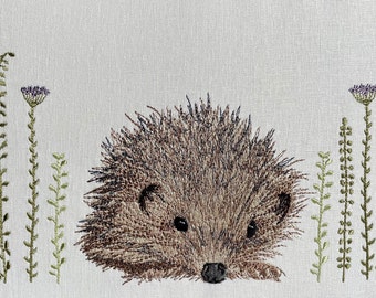 Hedgehog & Grasses Framed Embroidered Textile Art Handmade in the Yorkshire Dales by Kerry Pilkington