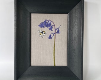Bluebell & Bumblebee Framed Embroidered Textile Art Handmade in the Yorkshire Dales by Kerry Pilkington