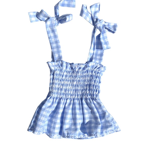 Elizabeth Gingham Handmade Smocked Shirred Cottagecore Top