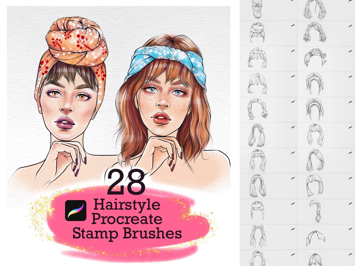 Hairstyle Stamps Brushes for Procreate Procreate Hair Stamp Etsy