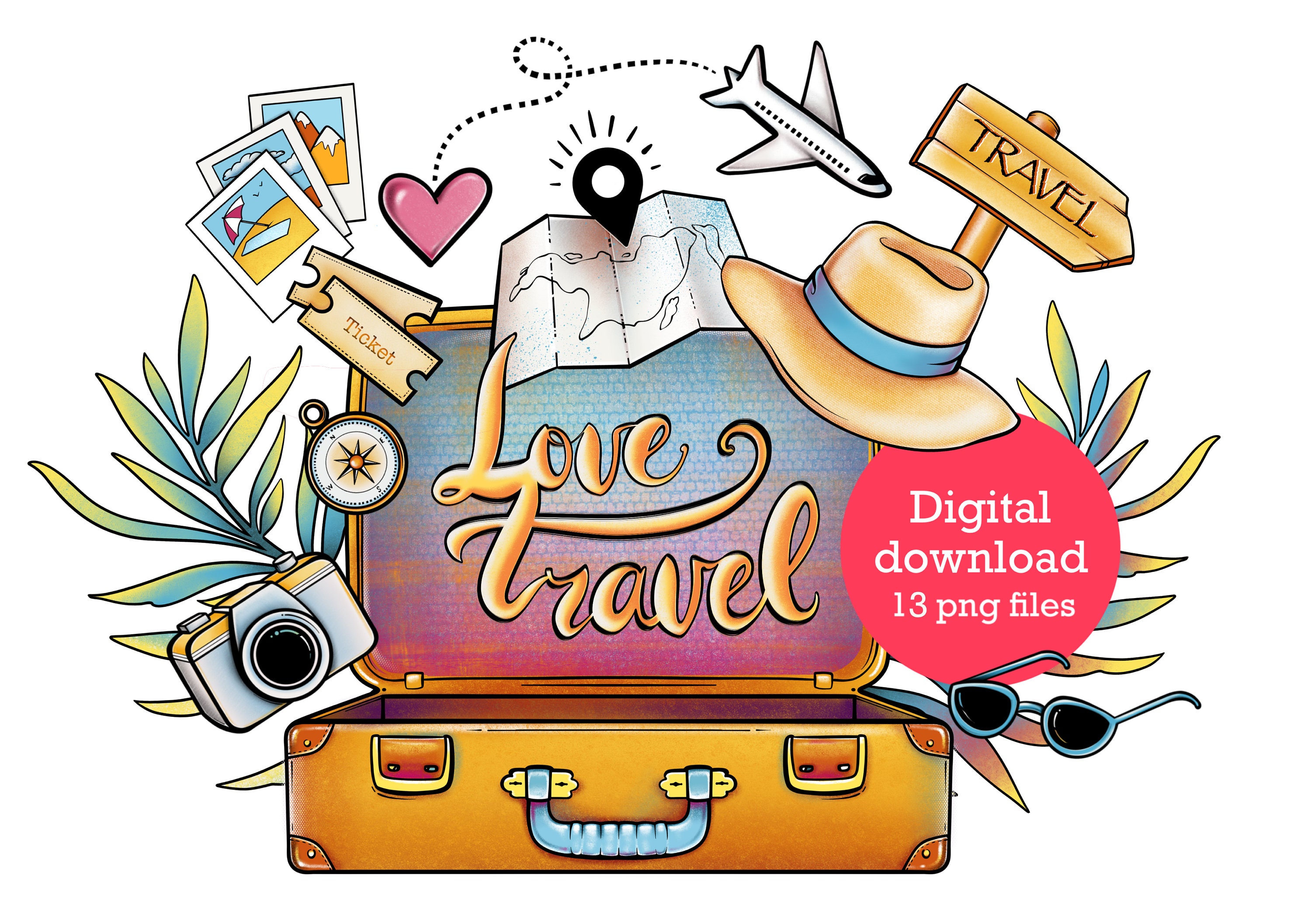 Travel Clipart Png Love Travel Illustration Set | Etsy