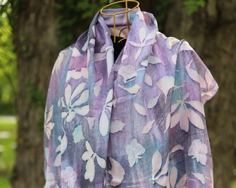 Hand-painted silk scarf "American Leaves"