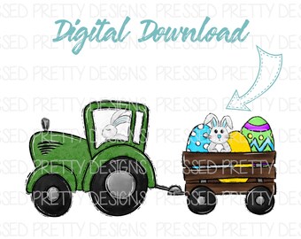 Easter Tractor PNG, Easter Sublimation PNG, Boys Tractor Design, Kids Easter image, Digital Download, Easter Farm PNG, Green Tractor