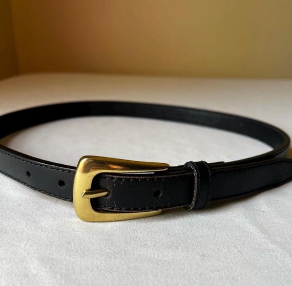 Vintage Liz Claiborne Black Skinny Leather Belt Gold Buckle  display picture 3