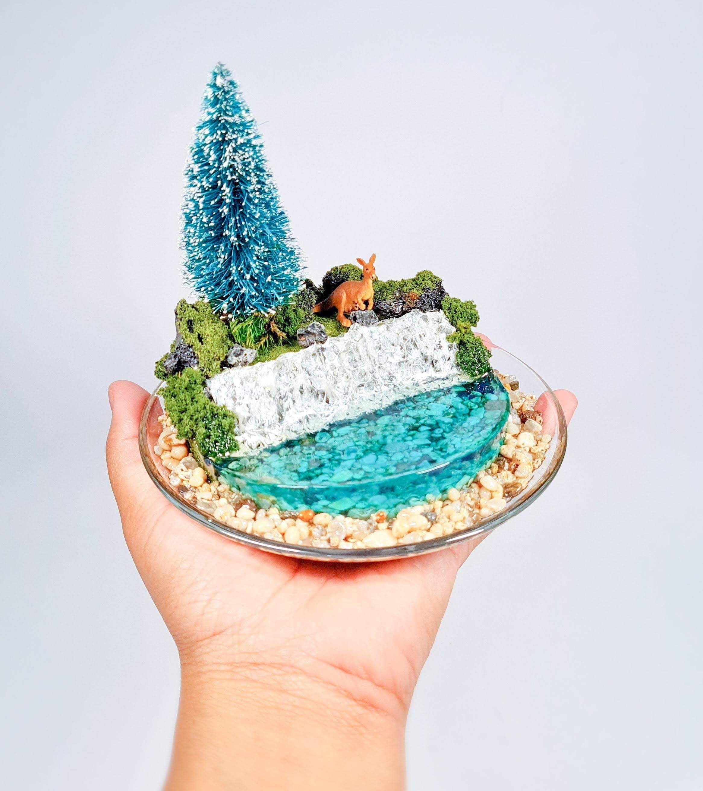 MiniaturTeich mit einer Glasschale MiniaturWasserfall Etsy.de