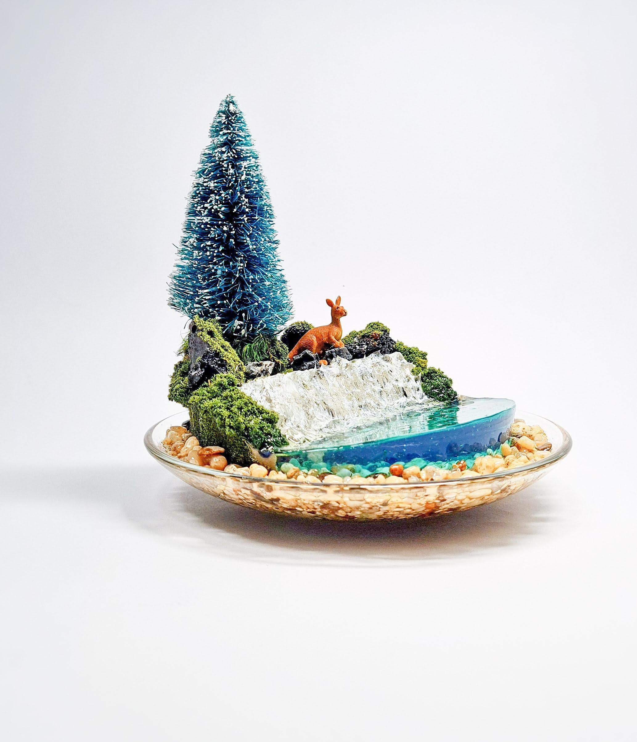 MiniaturTeich mit einer Glasschale MiniaturWasserfall Etsy.de