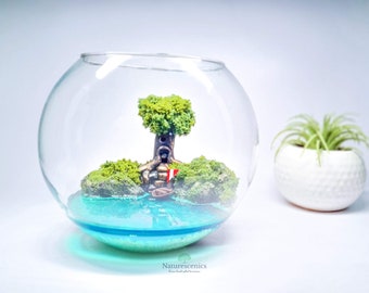 Glass Terrarium Bowl, Terrarium Accessory, Moss Terrarium Decor, Fairy Pond, Miniature Pond,  Gift for Holidays, Housewarming, Birthdays