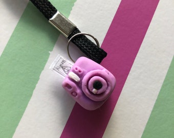 Instax mini 9 camera keychain charm - Purple (Handmade from polymer clay)