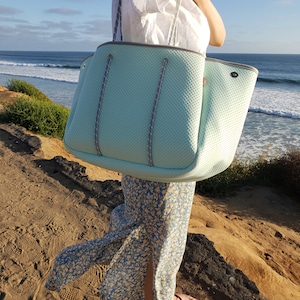 Neoprene Tote Bag With Matching Pouch Mint Color