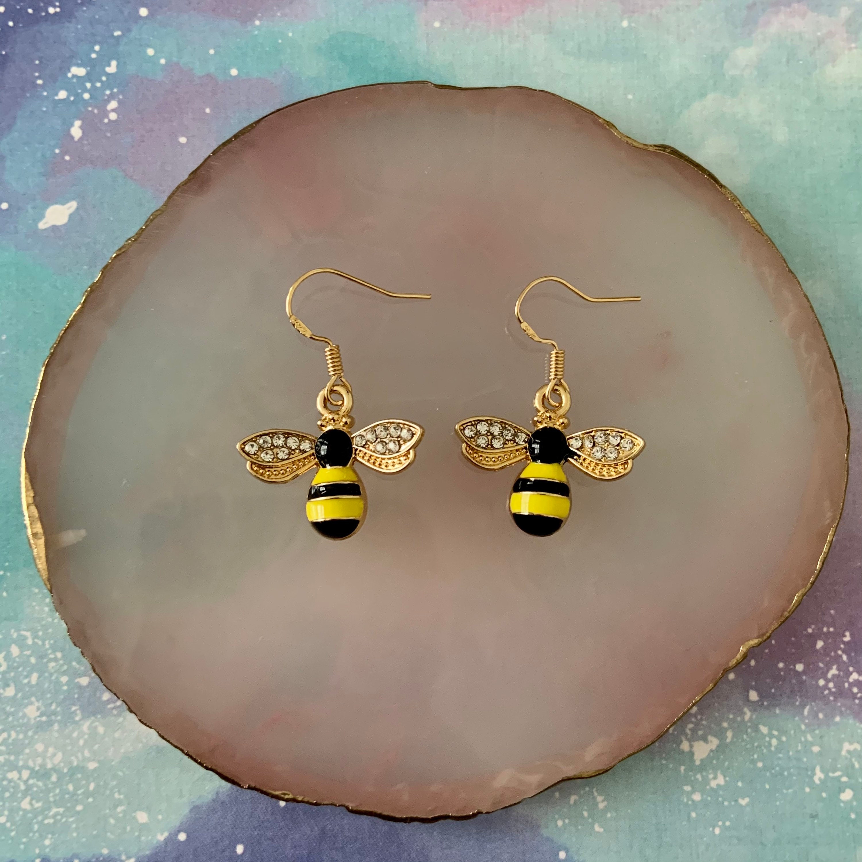 Cute Bumble Bee Earrings gold plated hypoallergenic e-girl | Etsy