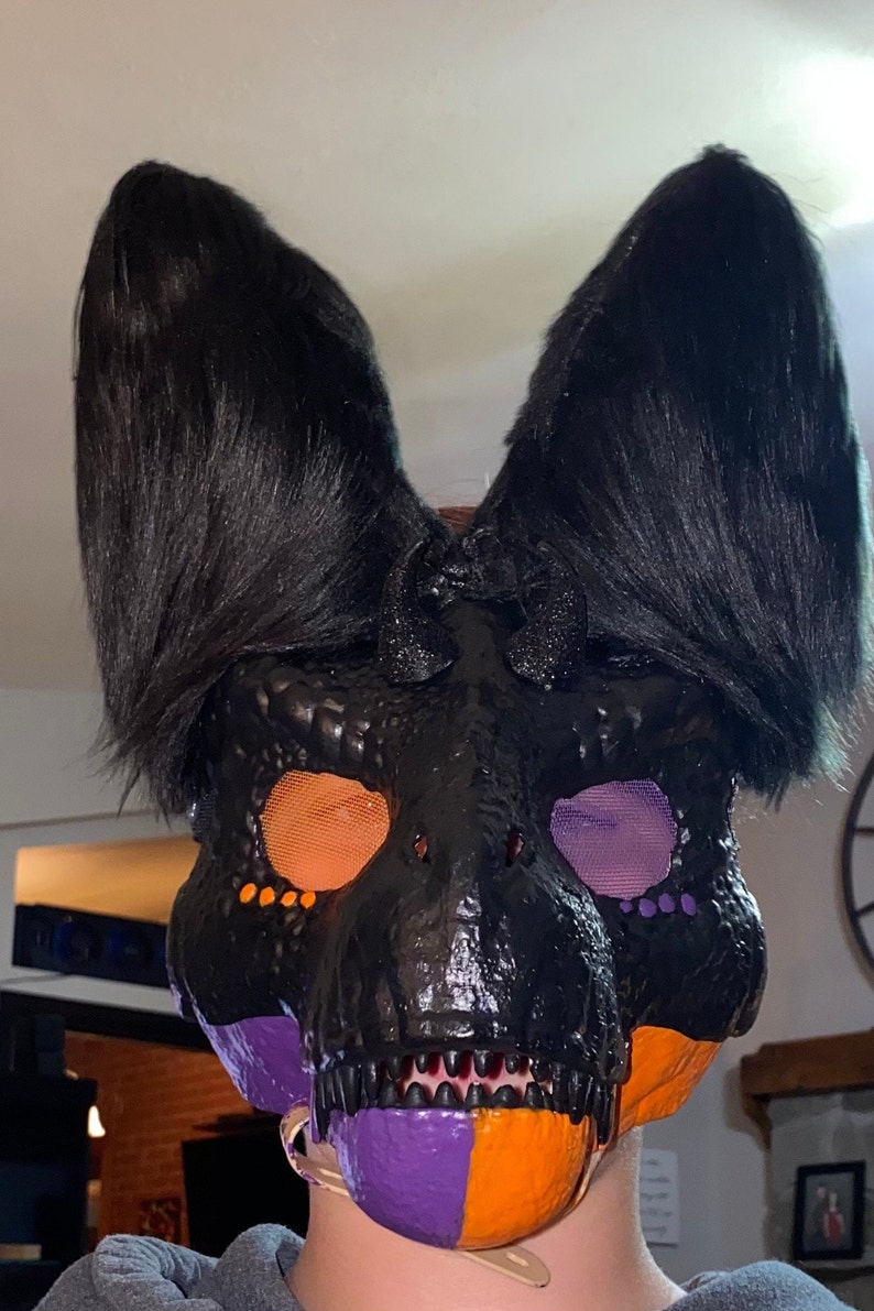 Halloween Themed Dino Mask With Ears And Horns Etsy