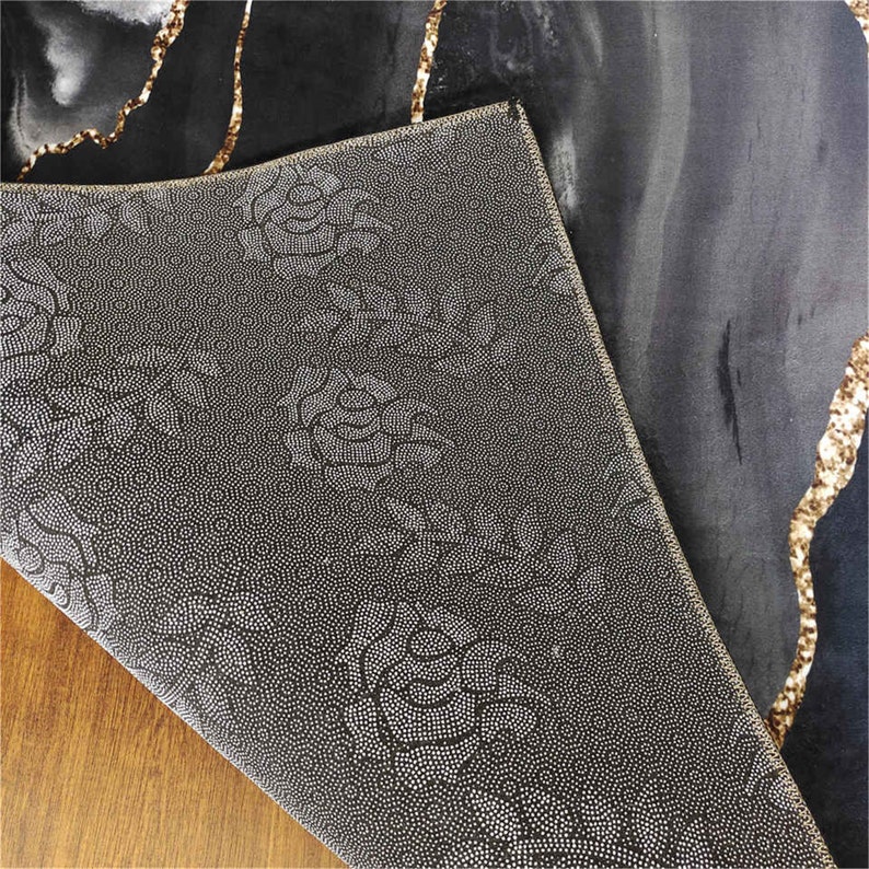 Luxury Black Gray Marble Carpet With Gold Line for Living Room Etsy