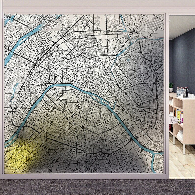 Custom Size Window Film Static Cling Map Pattern Home Office Etsy