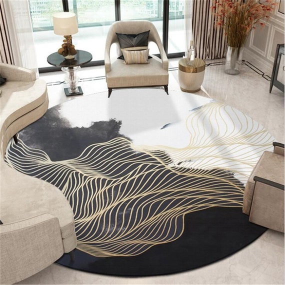 Cat Animals Print Round Area Rugs Bedroom Floor Mat Carpet Black & White Stripes 
