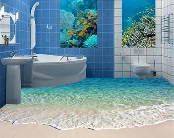 3D Fun Fish JJ2410FF Floor Wallpaper Murals Self-Adhesive Removable Bath Floor Waterproof floor Rug Mat Print Epoxy Kitchen