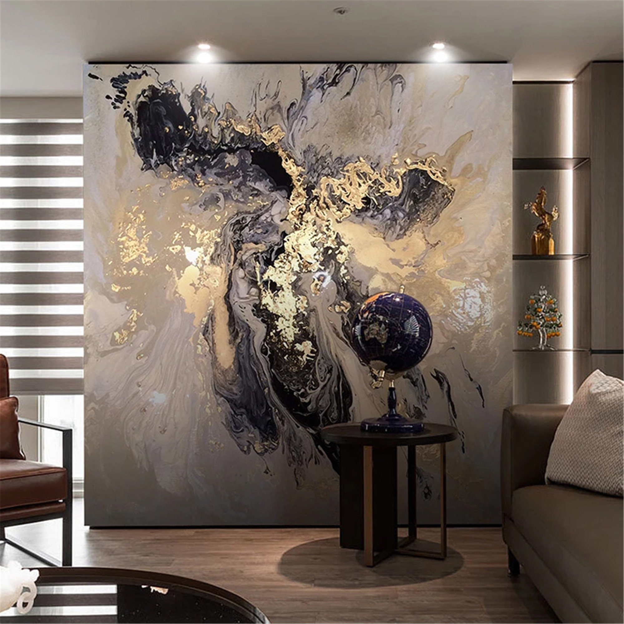 Custom 3d Wall Mural Wallpaper Abstract Golden Landscape Art Etsy