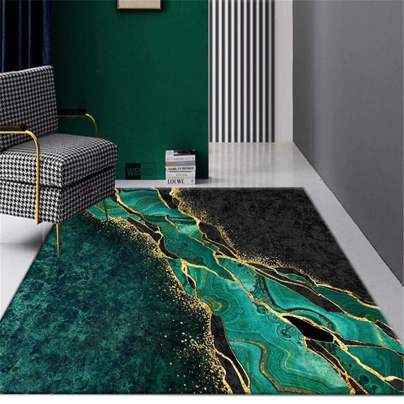 ALAZA Green Marble Stone Round Area Rug Non Slip Rug Floor Mat Carpet Entryway Hallway Sofa Living Room Bedroom Home Decor