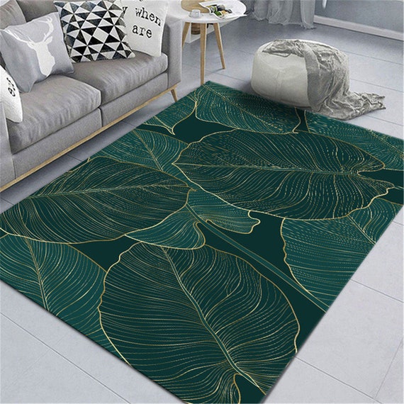 Modern Luxury Green Leaves Rug Living Room Side Table Carpet Etsy Canada