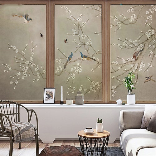 Floral Static Cling Window Film PVC Sticker Private Bedroom Living-room Decor 
