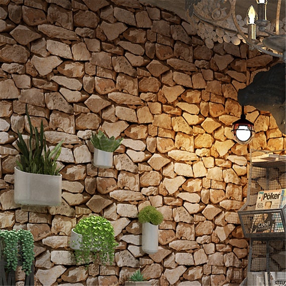 Waterproof Vintage 3D Stone Effect Wallpaper Roll Modern - Etsy Finland Waterproof Vintage 3D Stone Effect Wallpaper Roll Modern - Etsy Finland