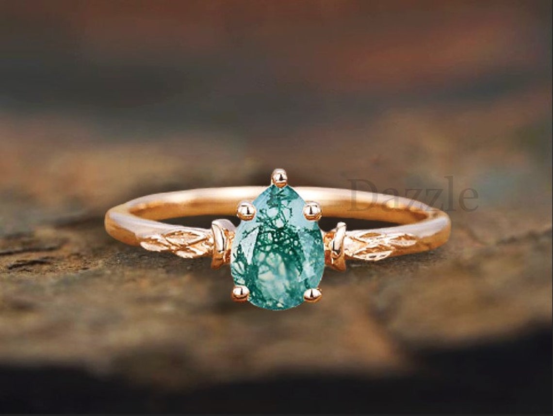 Personalized Moss Agate Wedding Ring