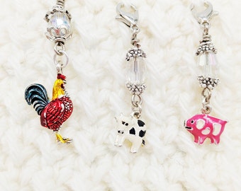 Farm Animal Stitch Marker Progress Keeper Set Knitting Crocheting Marker