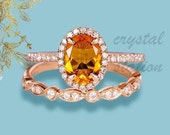 Oval Citrine Wedding Ring Set in Sterling Silver, Anniversary Ring, Eternity Band, Citrine Ring, Gift for Her