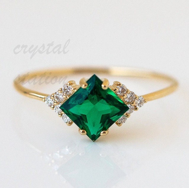 Princess Cut Natural Emerald Art Deco Dainty Mini Wedding | Etsy