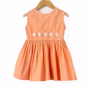 1950s Cinderella Peach Cotton Party Dress with Crinoline Lining and Sash