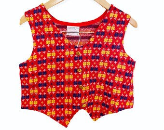 Vintage 1970s Kids Red Patterned Vest | Carol Evans for JC Penney