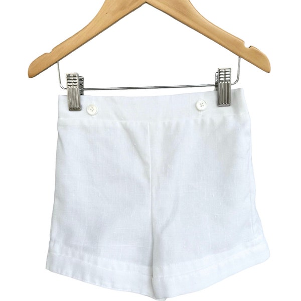 White Faux Linen Flat Front Summer Shorts | Made in the USA | 2T