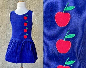 1990s Winnie The Pooh Vintage Blaues Ärmelloses Pullover-Kleid mit Äpfeln | Schulanfang | 5