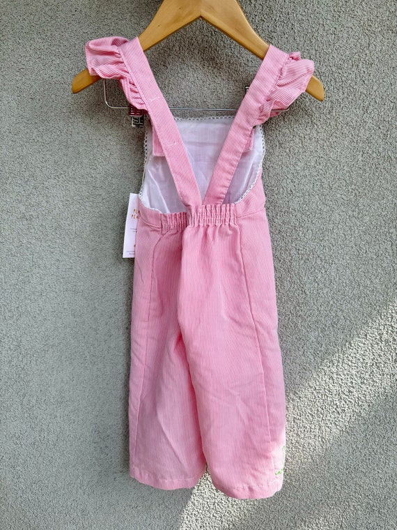 Vintage Girls Pink & White Striped Overalls with … - image 5