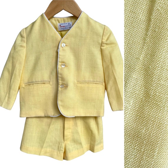 1960s Imp Originals Faux Linen Yellow Shorts Suit… - image 1