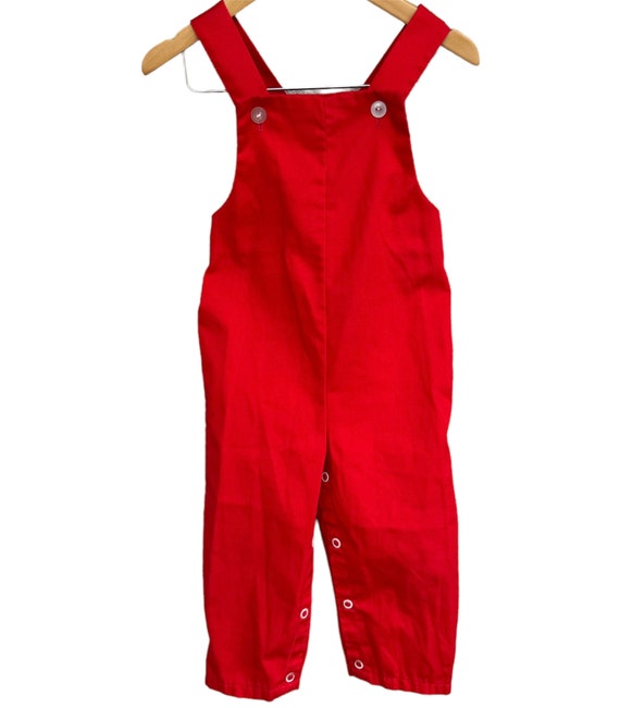 Vintage Bright Red Overalls with Snap Leg Closure… - image 2