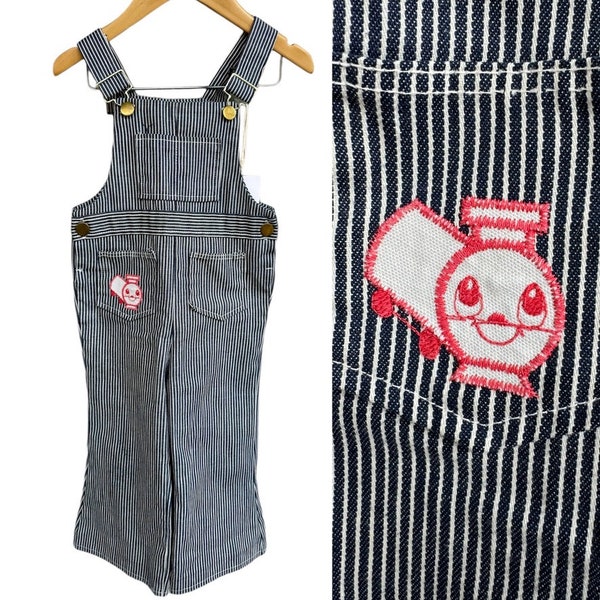 1960s Health-Tex Stantogs Navy and White Engineer Stripe Flare Leg Train Overalls | Made in the USA | 2T