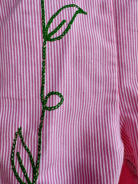 Vintage Girls Pink & White Striped Overalls with … - image 4