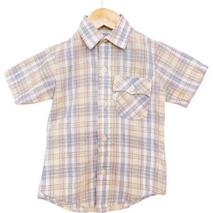 Vintage 70s Levi&#39;s White Tab Plaid Shirt | Made in the USA Kids Short Sleeve Button Up | Size 5 Boys Girls Retro Top | Kids School Clothes