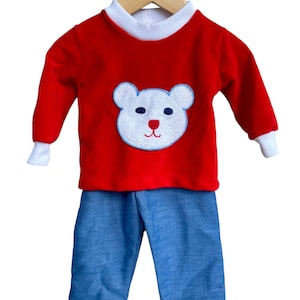 Vintage 1970s/80s Baby Outfit – Red & White Two-Piece Set – Retro Toddler Clothes