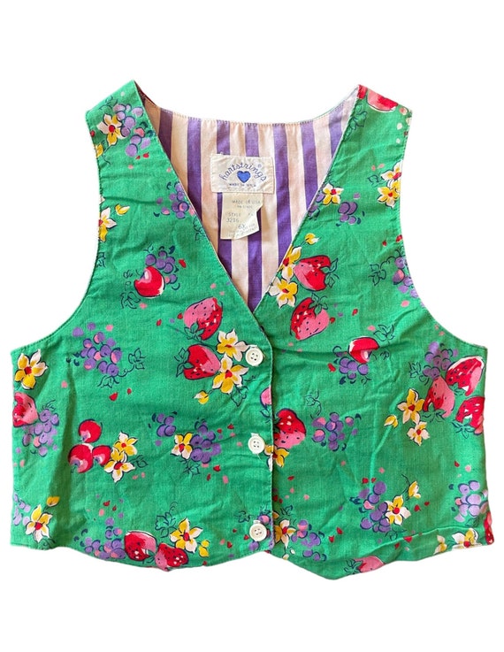 100% Green Strawberry Printed Cotton Vest | Vintag